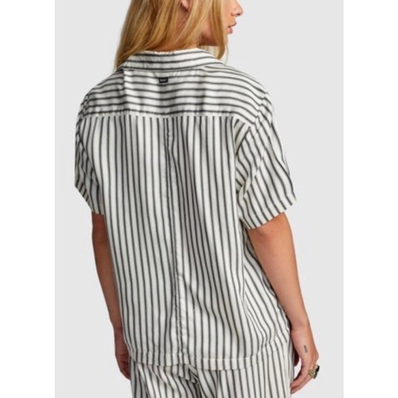 RVCA Sunday Collection Take It Easy Striped Button Up Shirt Blouse - Picture 2 of 12